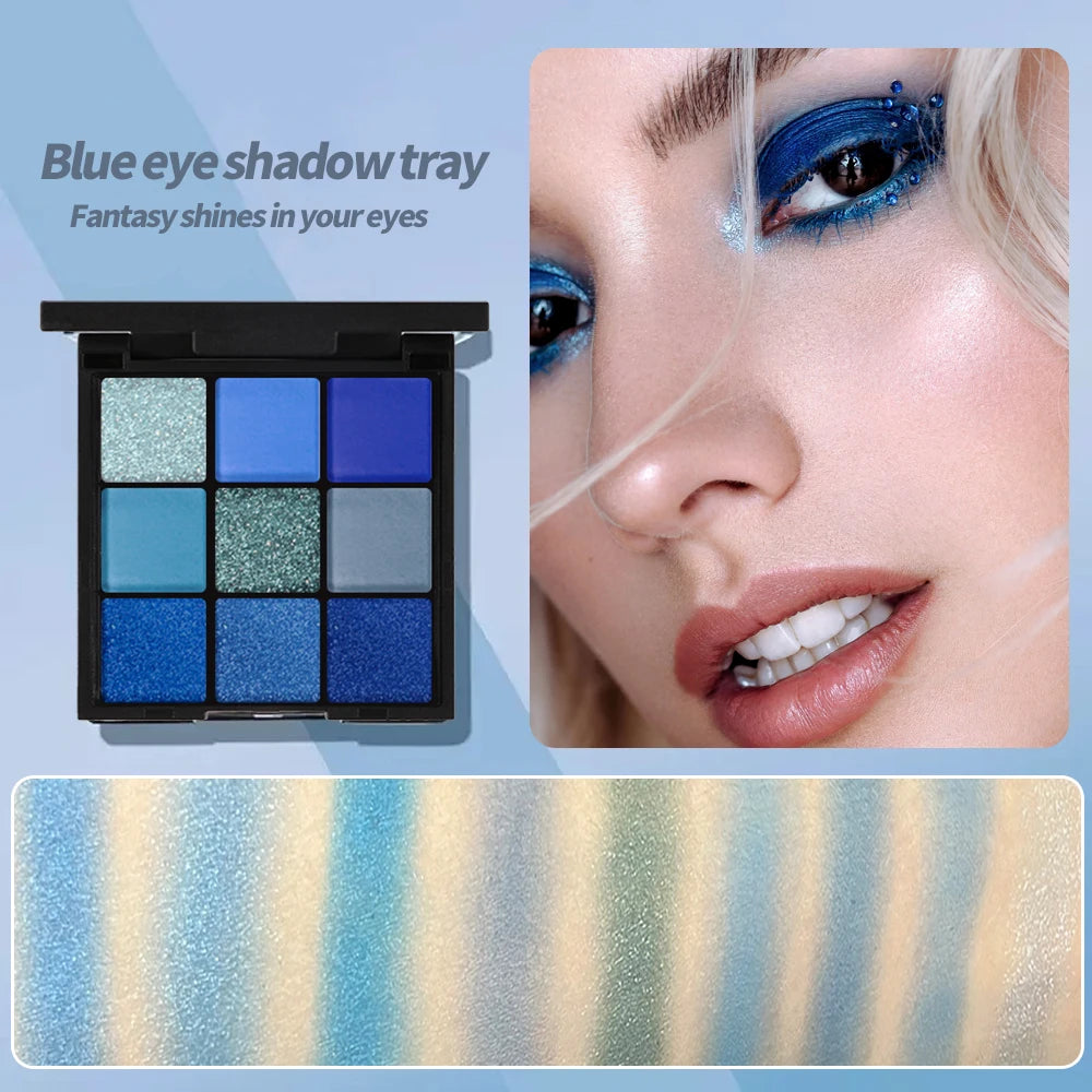 9-Color Blue Eyeshadow Palette for Festivals and Parties - 5