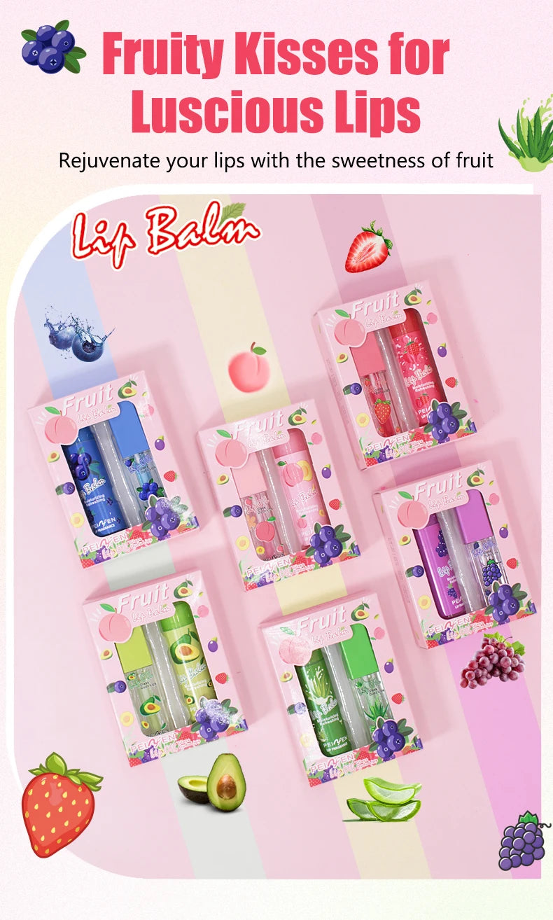 Fruit Scented Moisturizing Lip Oil and Balm Set - 7