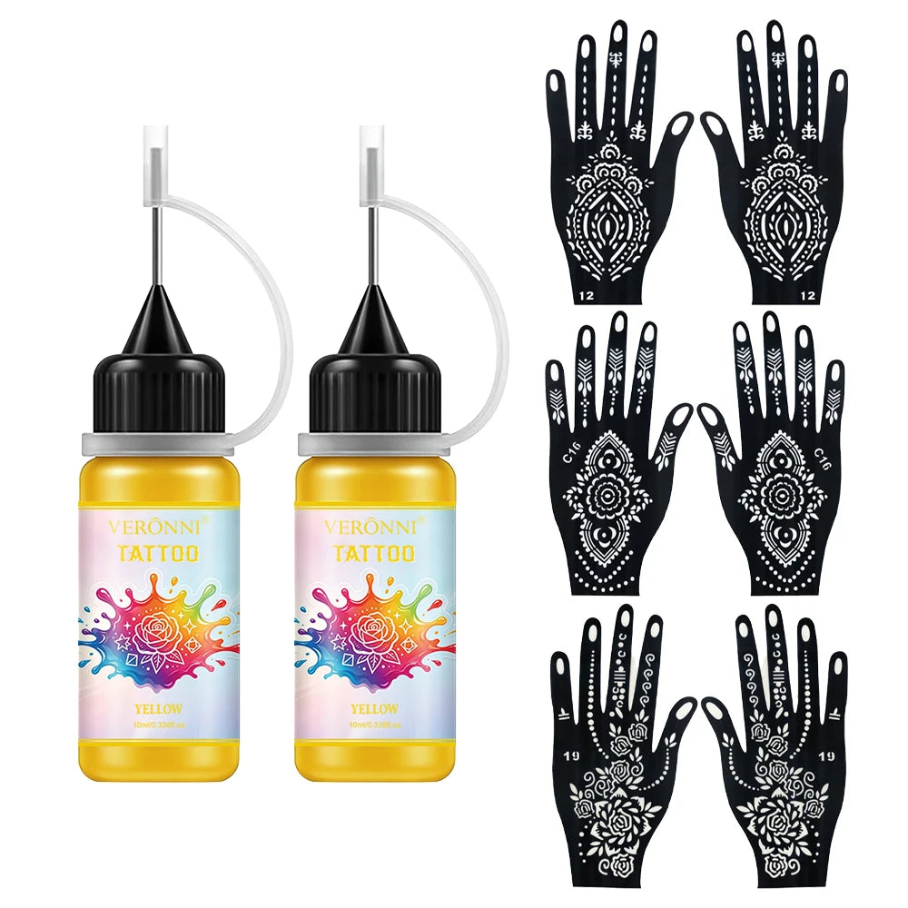 Temporary Tattoo Ink and Stencil Kit for Body Art - 20