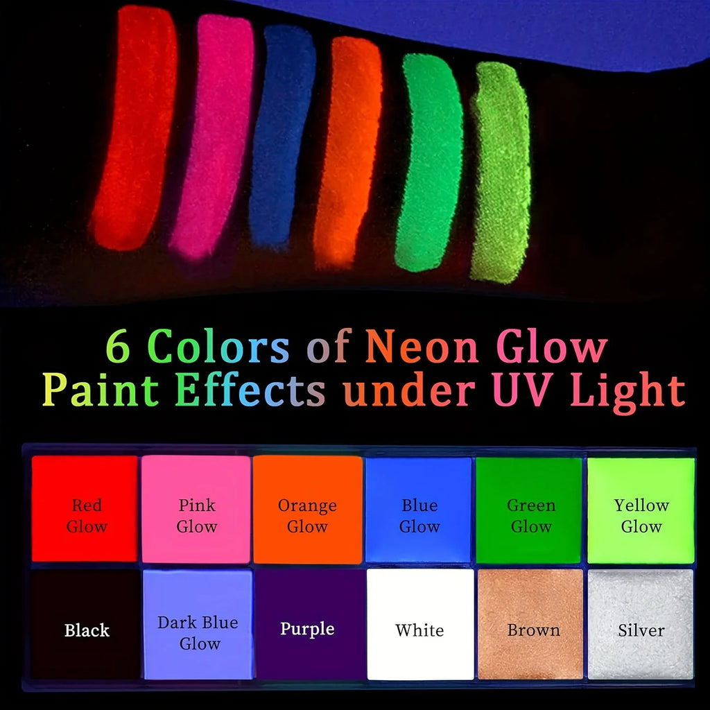12-Color UV Luminous Face and Body Paint Palette