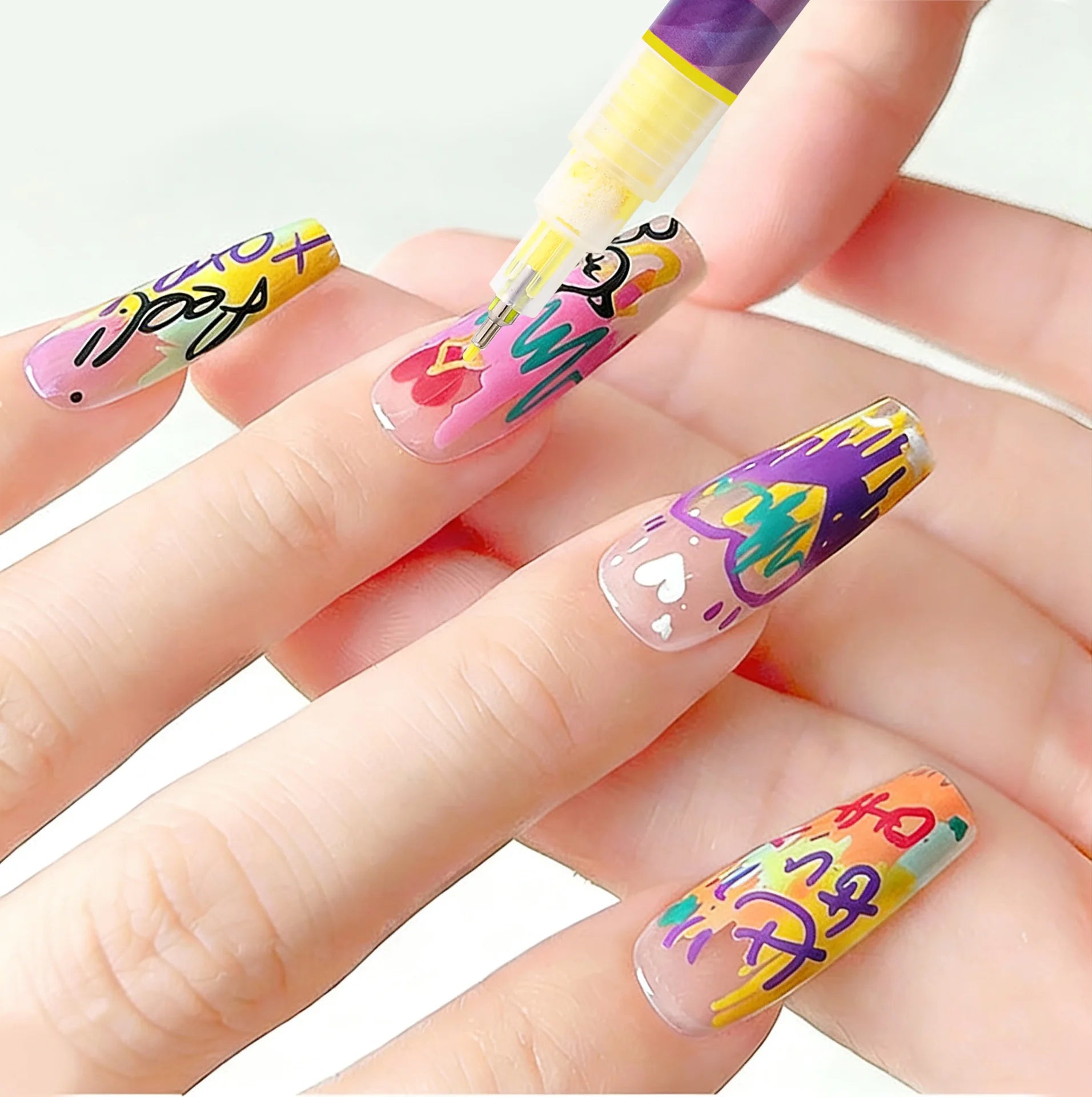 12-Piece Waterproof Nail Art Graffiti Marker Pens for DIY Designs