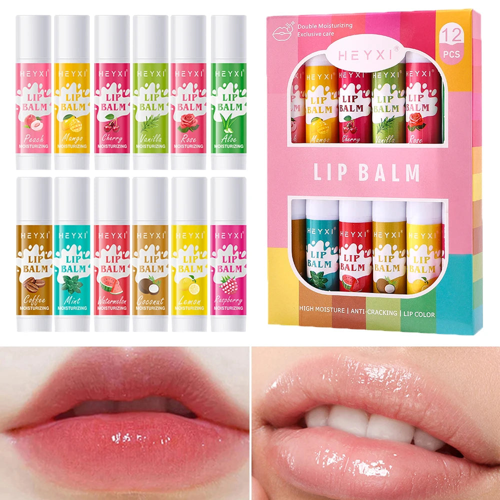 12-Piece Fruity Moisturizing Lip Balm Set for Dry Lips