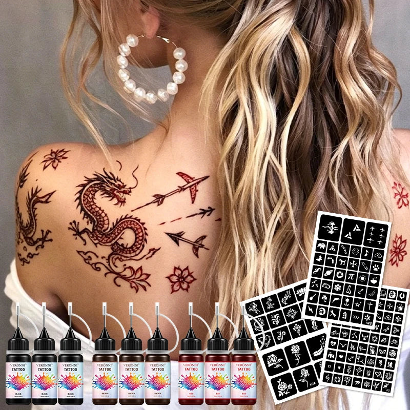 Semi-Permanent Temporary Tattoo Juice Kit with Stencils