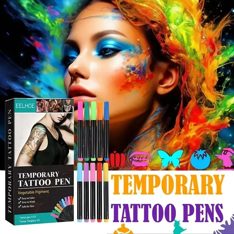 Temporary Tattoo Marker Pen Set with Stencils