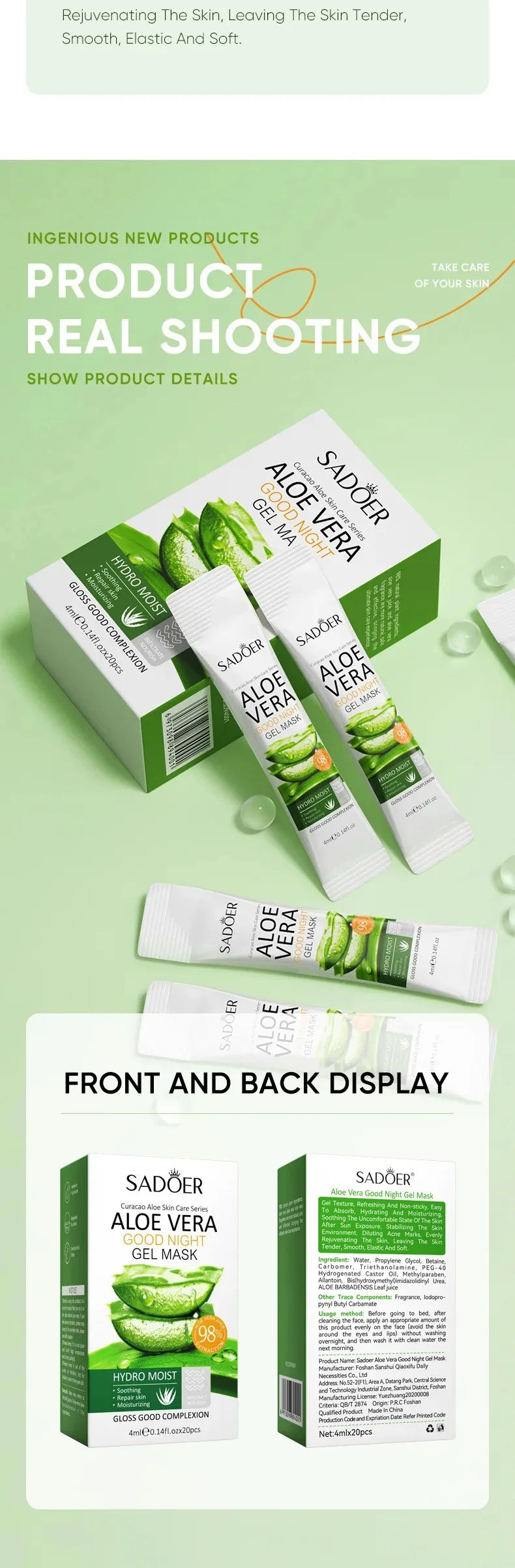 Hydrating Aloe Vera Overnight Gel Facial Masks - 16