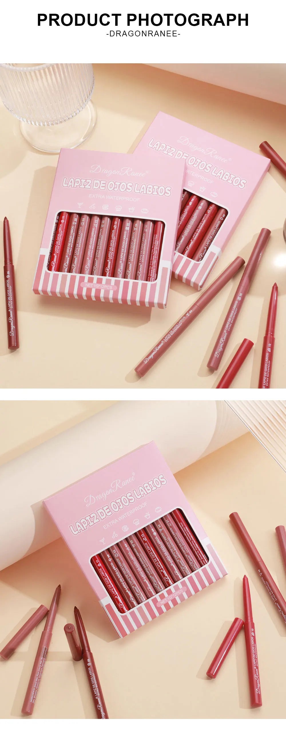 Waterproof Matte Lip Liner Pencil Set - 12