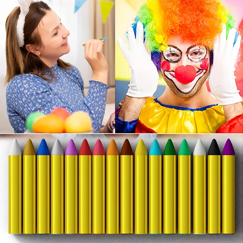 16-Color Face Paint Crayon Set for Parties and Halloween
