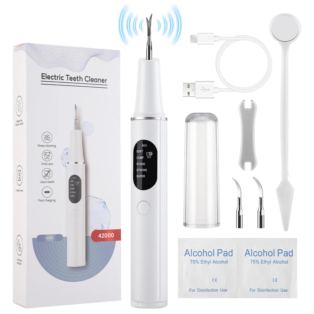Ultrasonic Electric Teeth Cleaning Plaque Remover Kit - 7