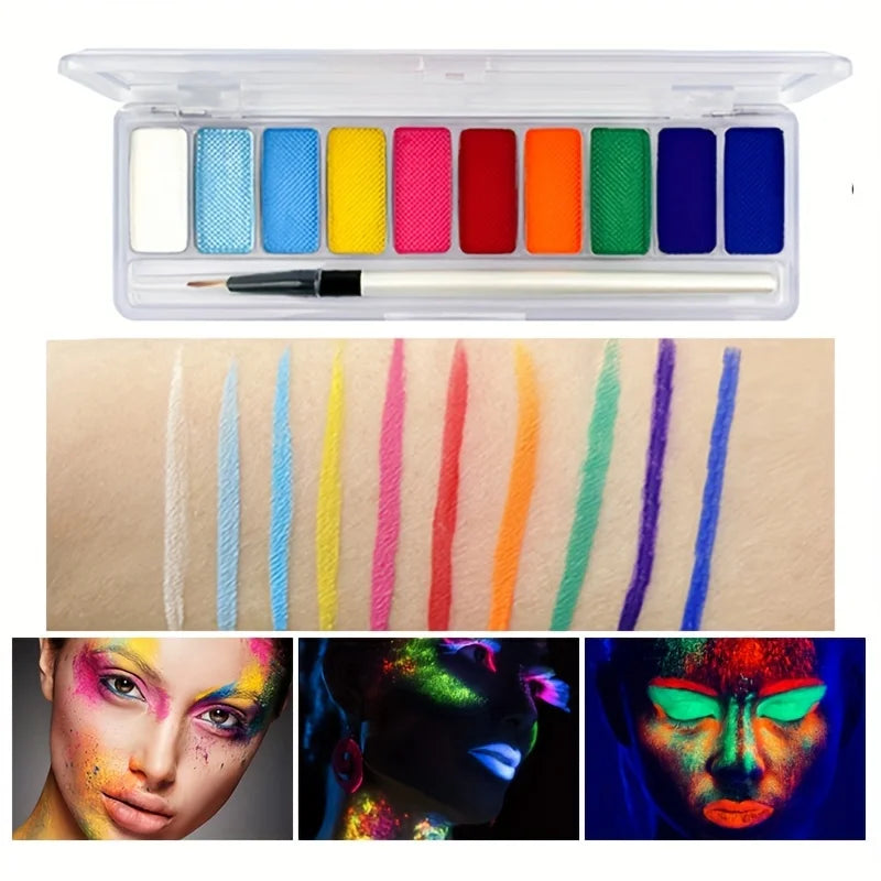 10-Color Neon UV Glow Face and Body Paint Palette