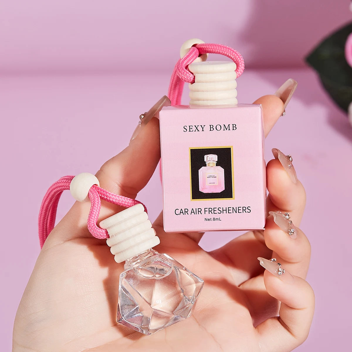 Pink Hanging Car Air Freshener Perfume Bottle - 28