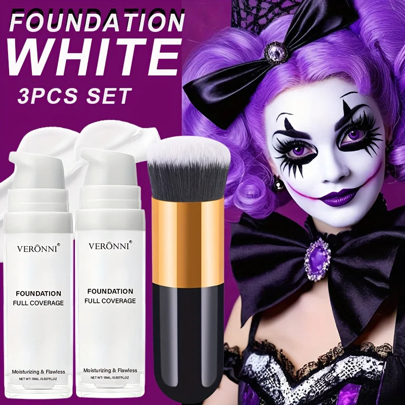 Full Coverage White Halloween Makeup Kit with Brush - 5