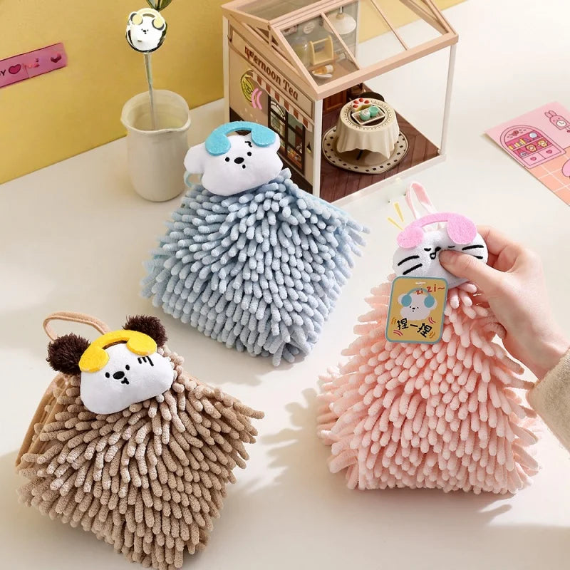 Cute Cartoon Chenille Hanging Hand Towel for Kitchen and Bathroom