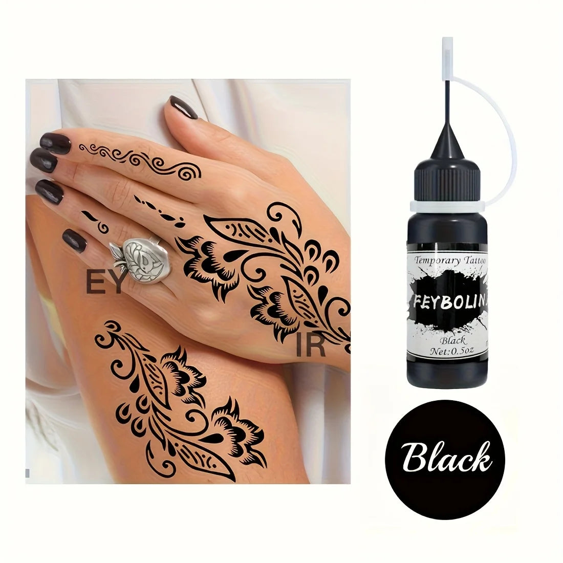 Temporary Black Henna Tattoo Gel for Festivals and Body Art