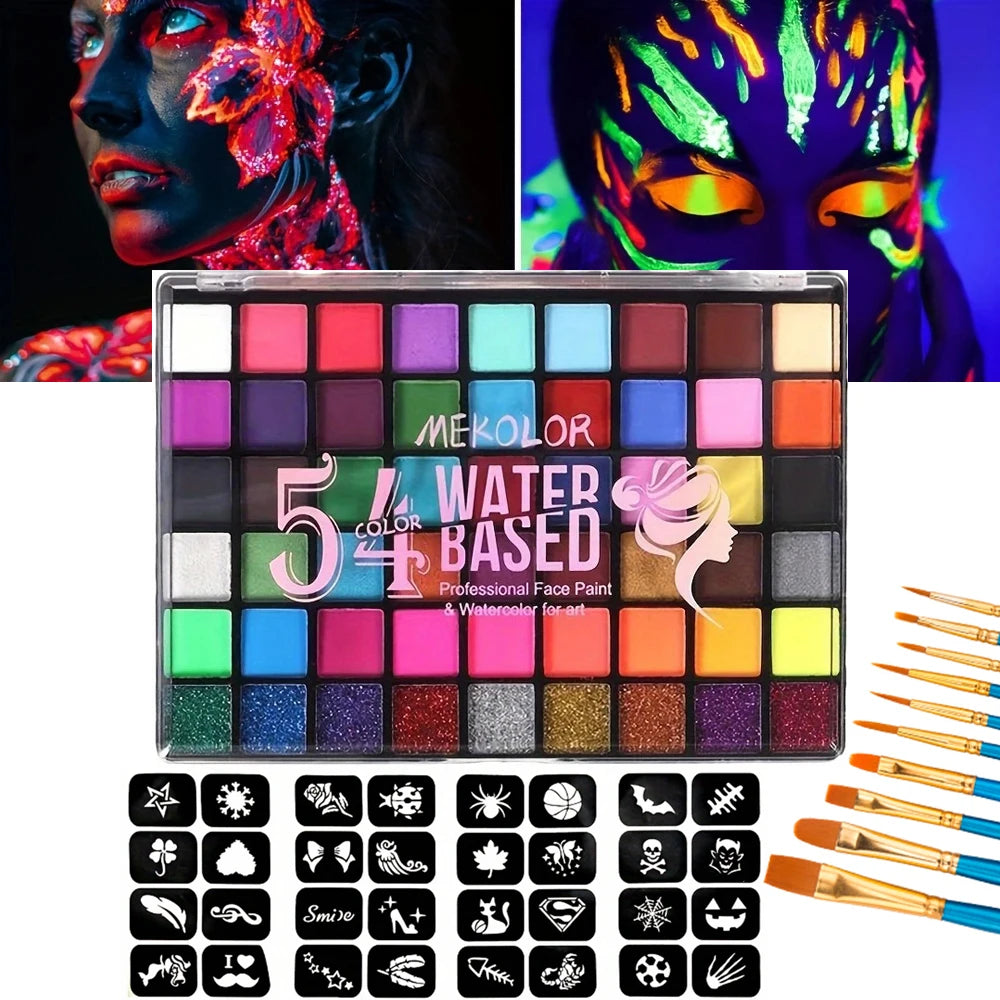 54-Color Professional Water-Based Face and Body Paint Palette - 1