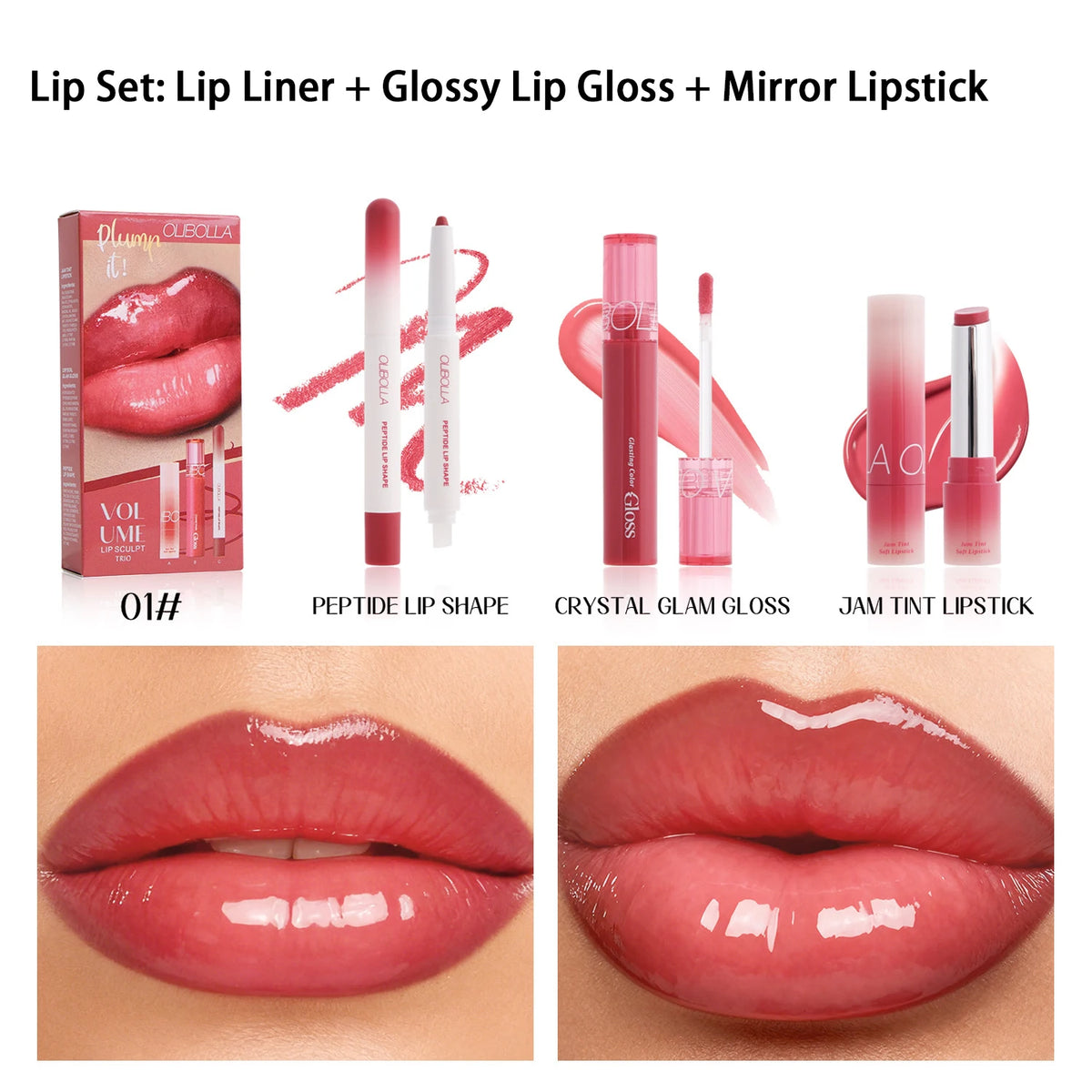3-Piece High-Shine Plumping Lip Gloss and Liner Set