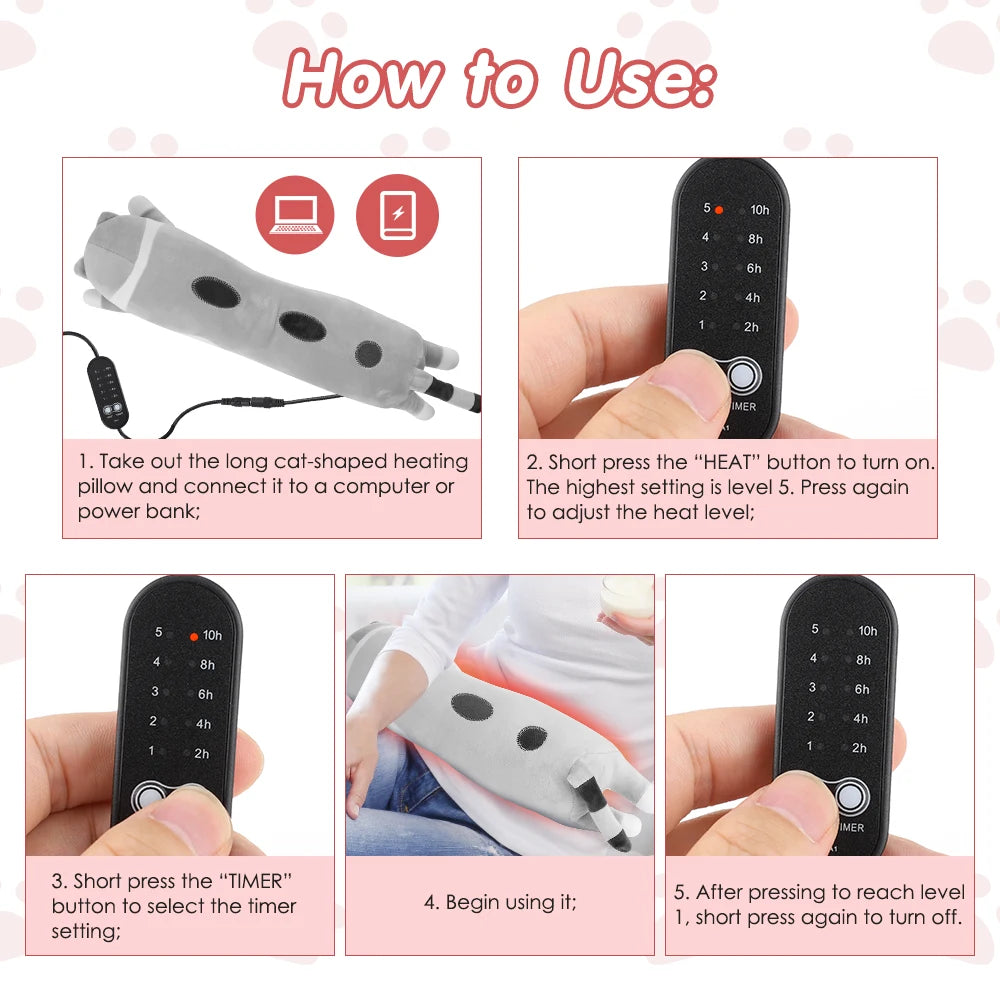 USB Heated Cat Plush Pillow for Hand Warming and Relaxation - 13