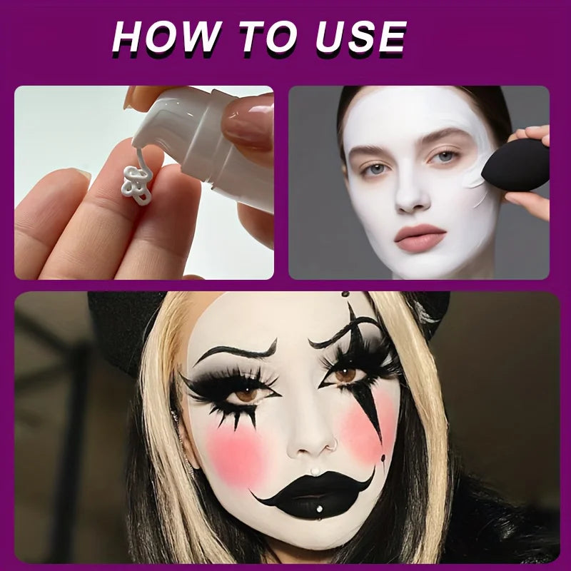 Full Coverage White Halloween Makeup Kit with Brush