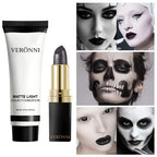 Halloween Matte White Foundation and Black Glitter Lipstick Set