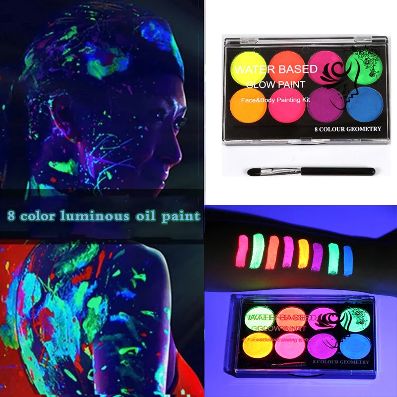 8-Color UV Glow Neon Face and Body Paint Palette