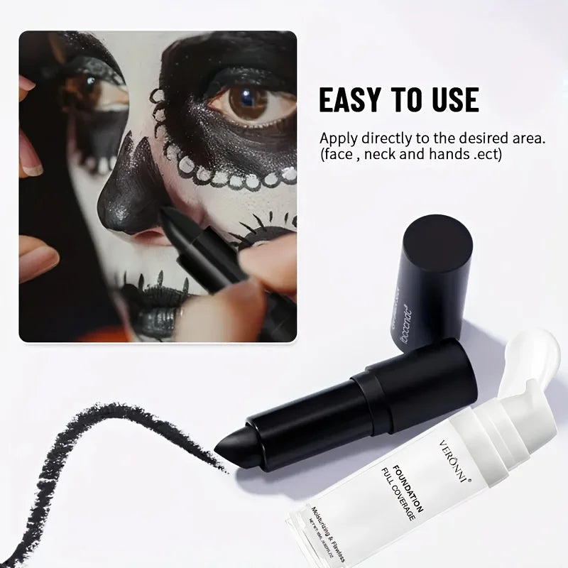 White Liquid Foundation and Black Lipstick Set for Cosplay - 9