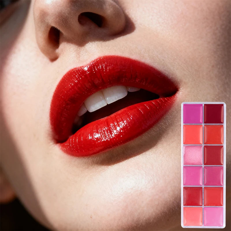 12-Color Versatile Lipstick and Blush Makeup Palette