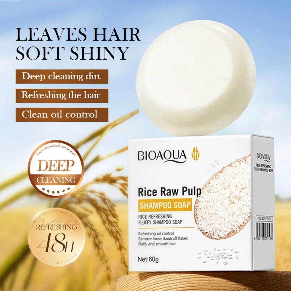 Rice Water Nourishing Solid Shampoo Bar for Deep Hair Cleansing