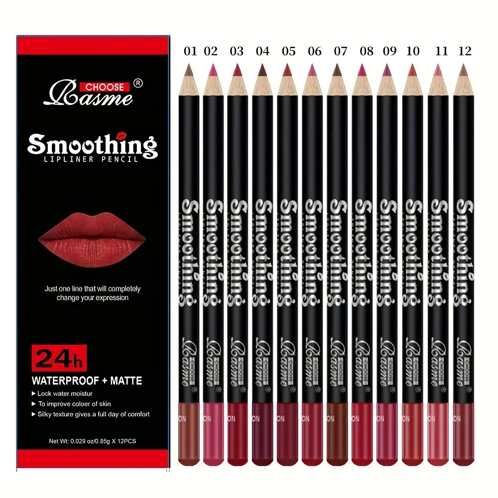 12-Piece Waterproof Matte Lip Liner Pencil Set