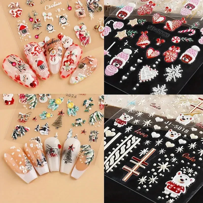 5D Embossed Christmas Nail Art Stickers