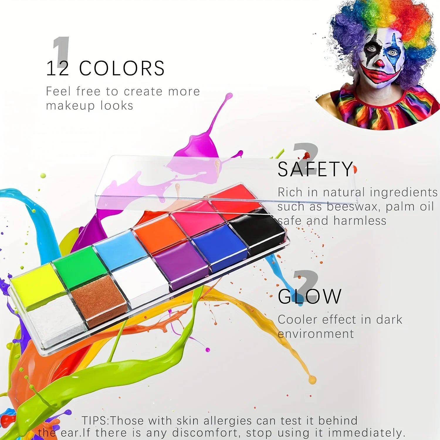 12-Color UV Luminous Face and Body Paint Palette - 8