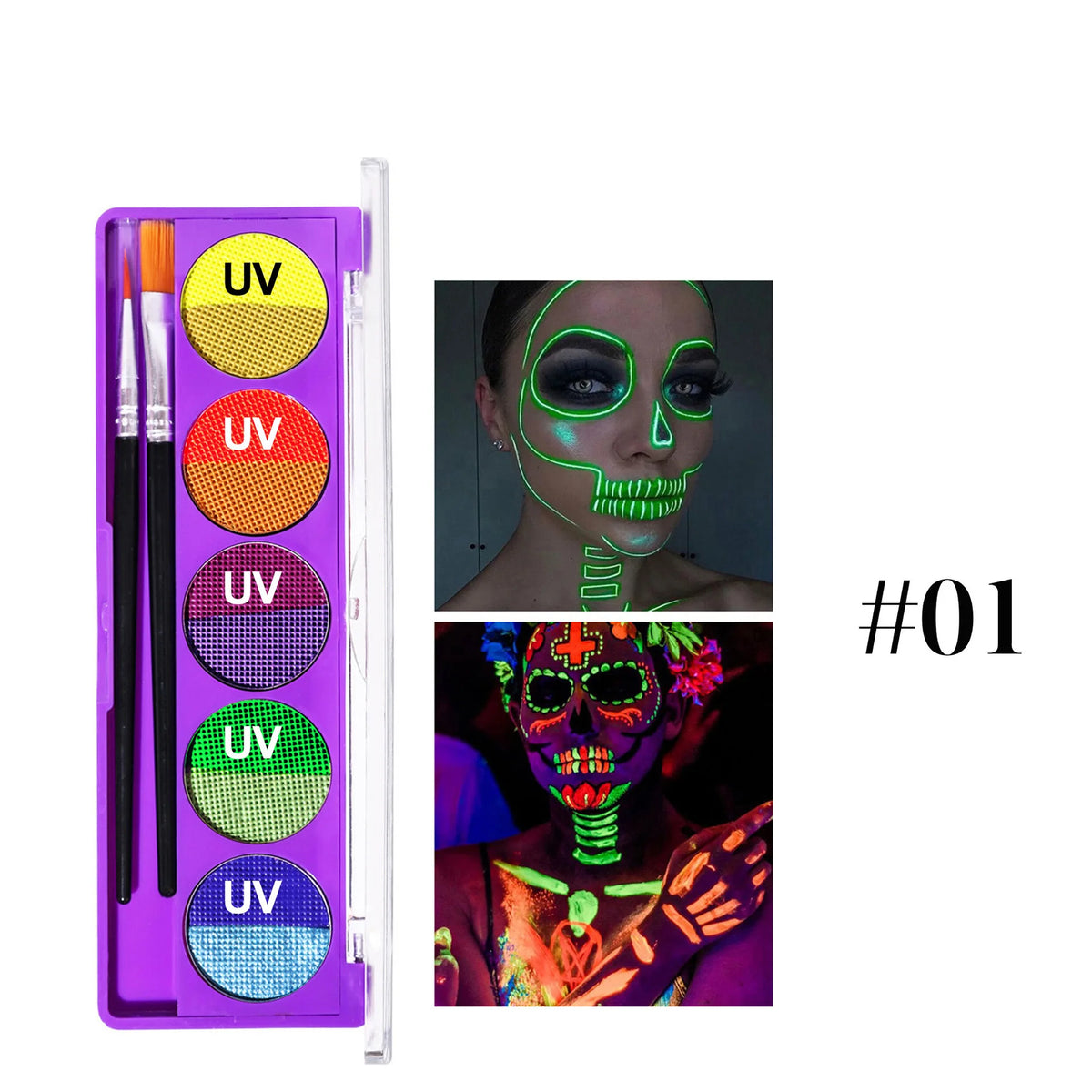 5-Color UV Luminous Face and Body Paint Palette for Parties