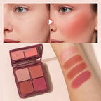 4-Color Matte Blush Palette with Soft Makeup Brush