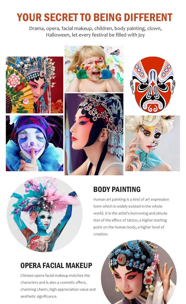 Professional 12-Color Face and Body Painting Kit with Setting Powder