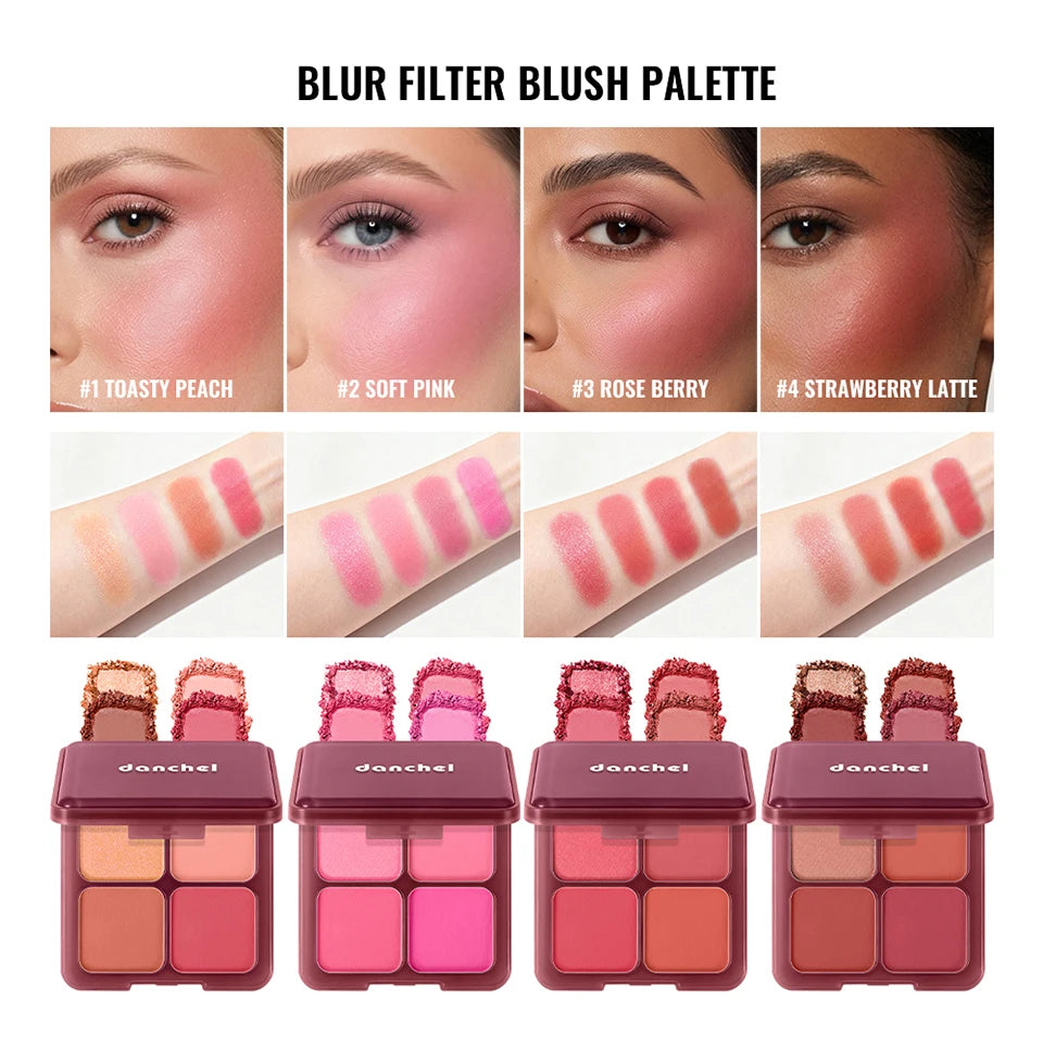 4-Shade Soft Blur Face Blush Palette - 8