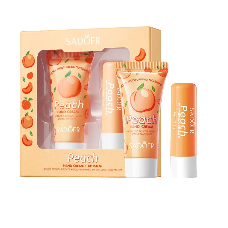 Moisturizing Peach Hand Cream and Lip Balm Set