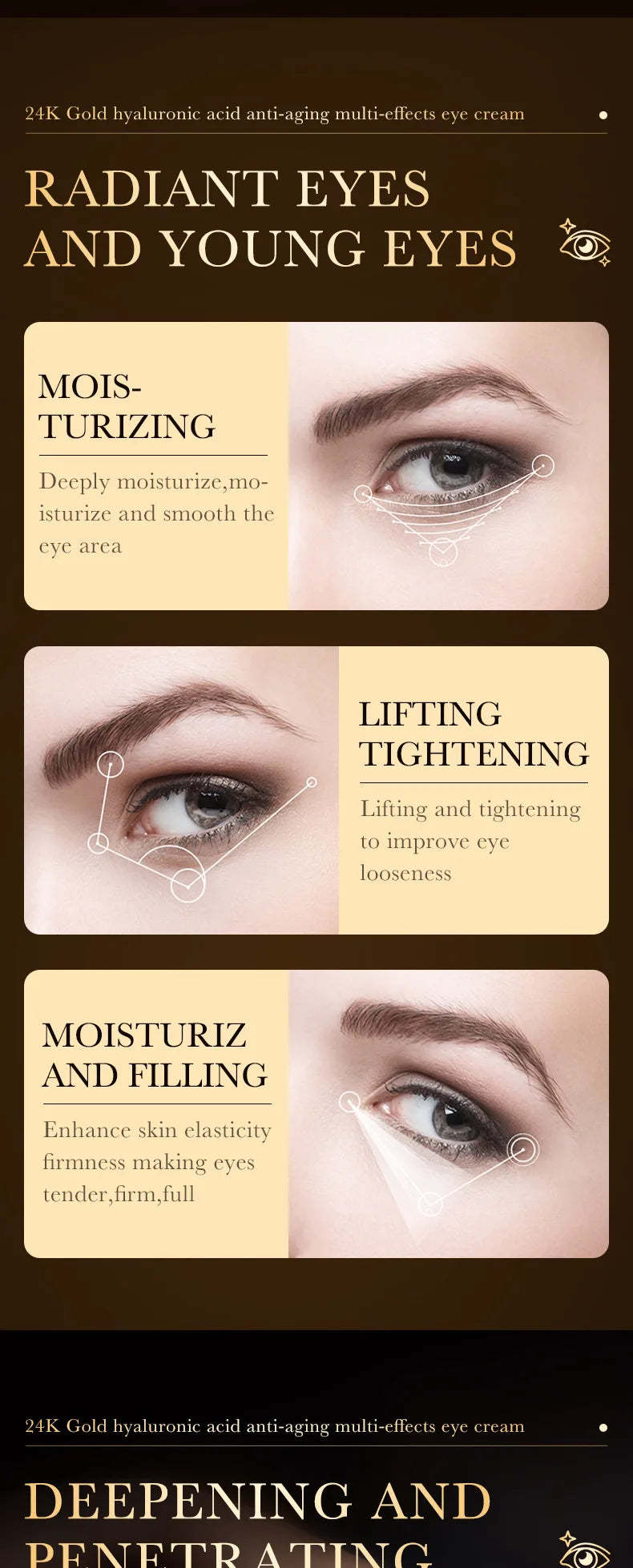 24K Gold Hyaluronic Acid Eye Cream for Dark Circles and Firming - 9