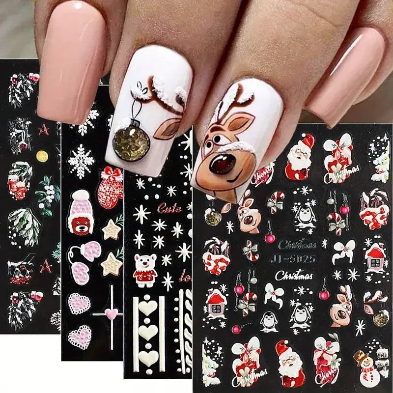 5D Embossed Christmas Nail Art Stickers - 1