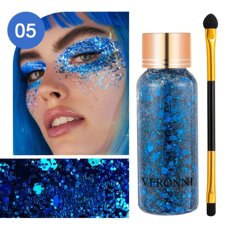 Face and Body Glitter Makeup Set with Application Brush