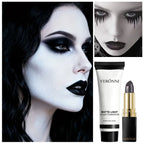 Halloween Matte White Foundation and Black Glitter Lipstick Set
