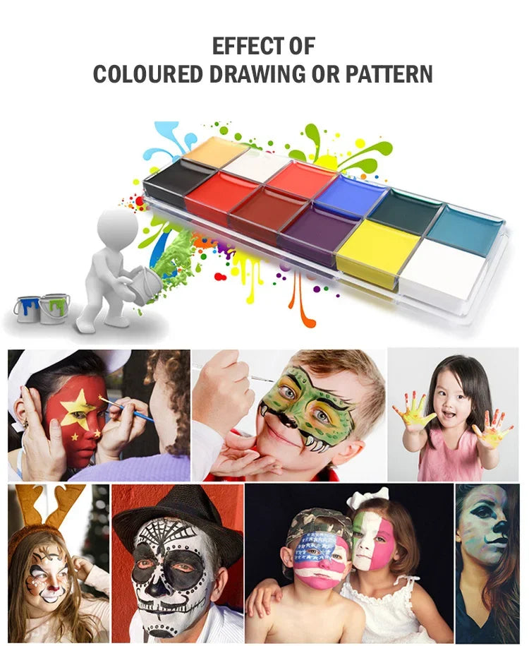 Professional 12-Color Face and Body Painting Kit with Setting Powder