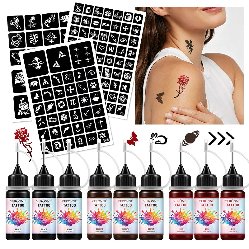 Semi-Permanent Temporary Tattoo Juice Kit with Stencils