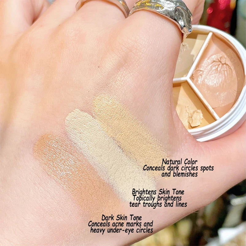3-Color Cream Concealer Palette for Flawless Skin