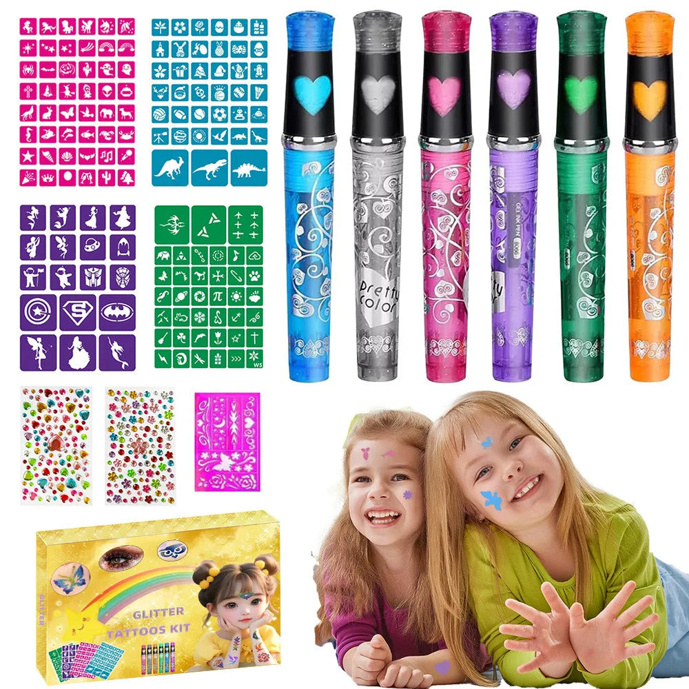 Temporary Glitter Tattoo Art Kit for Kids and Parties