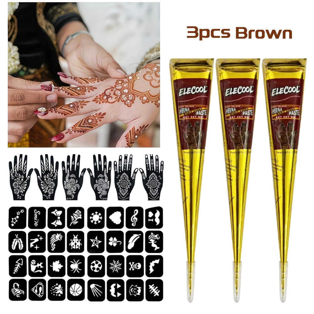 Temporary Henna Tattoo Kit with Stencils for DIY Body Art - 17
