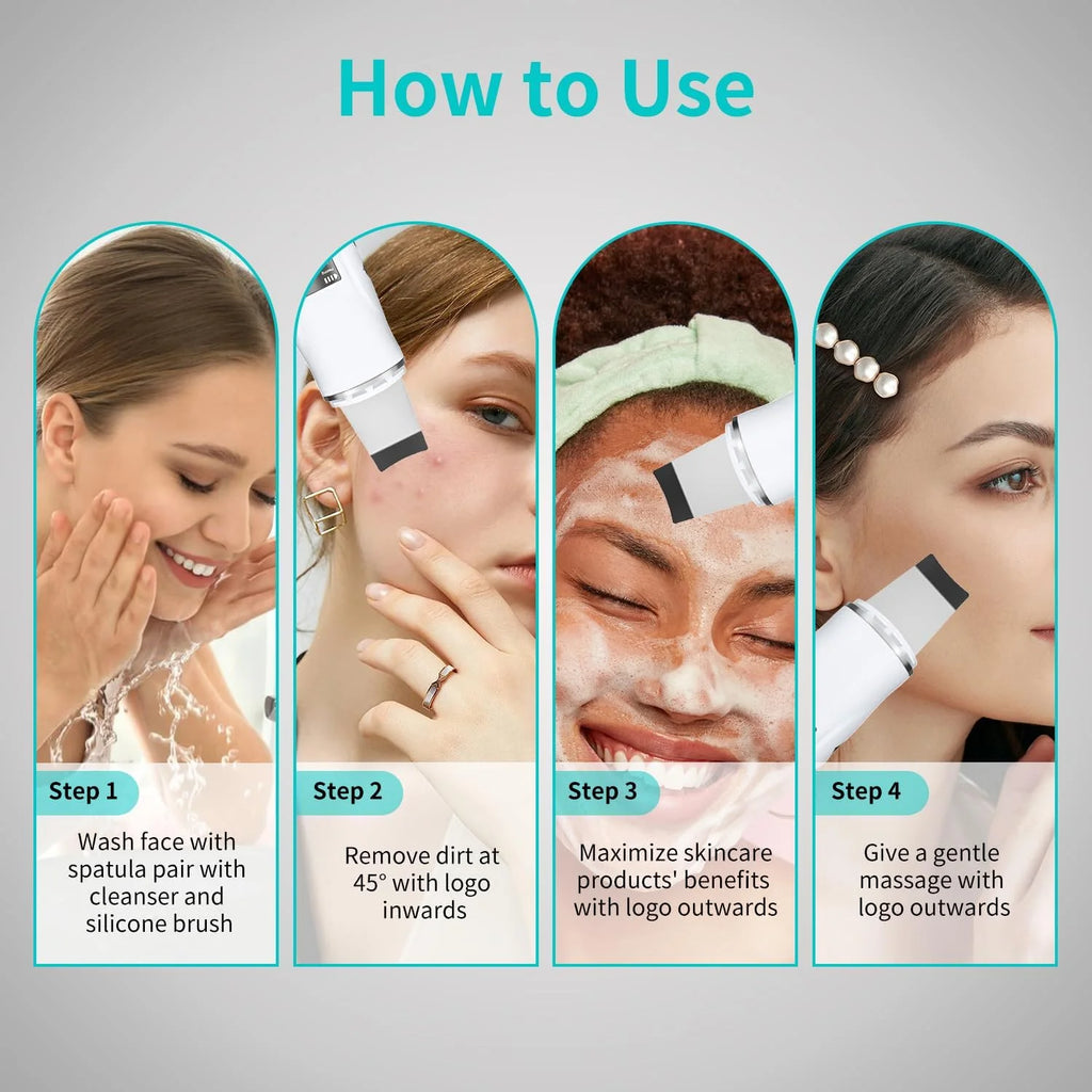 Ultrasonic Facial Skin Scrubber and Pore Cleansing Spatula
