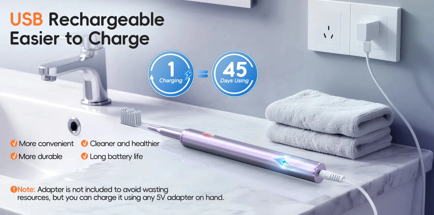 Sonic Rechargeable Electric Toothbrush with 4 Replacement Heads - 10