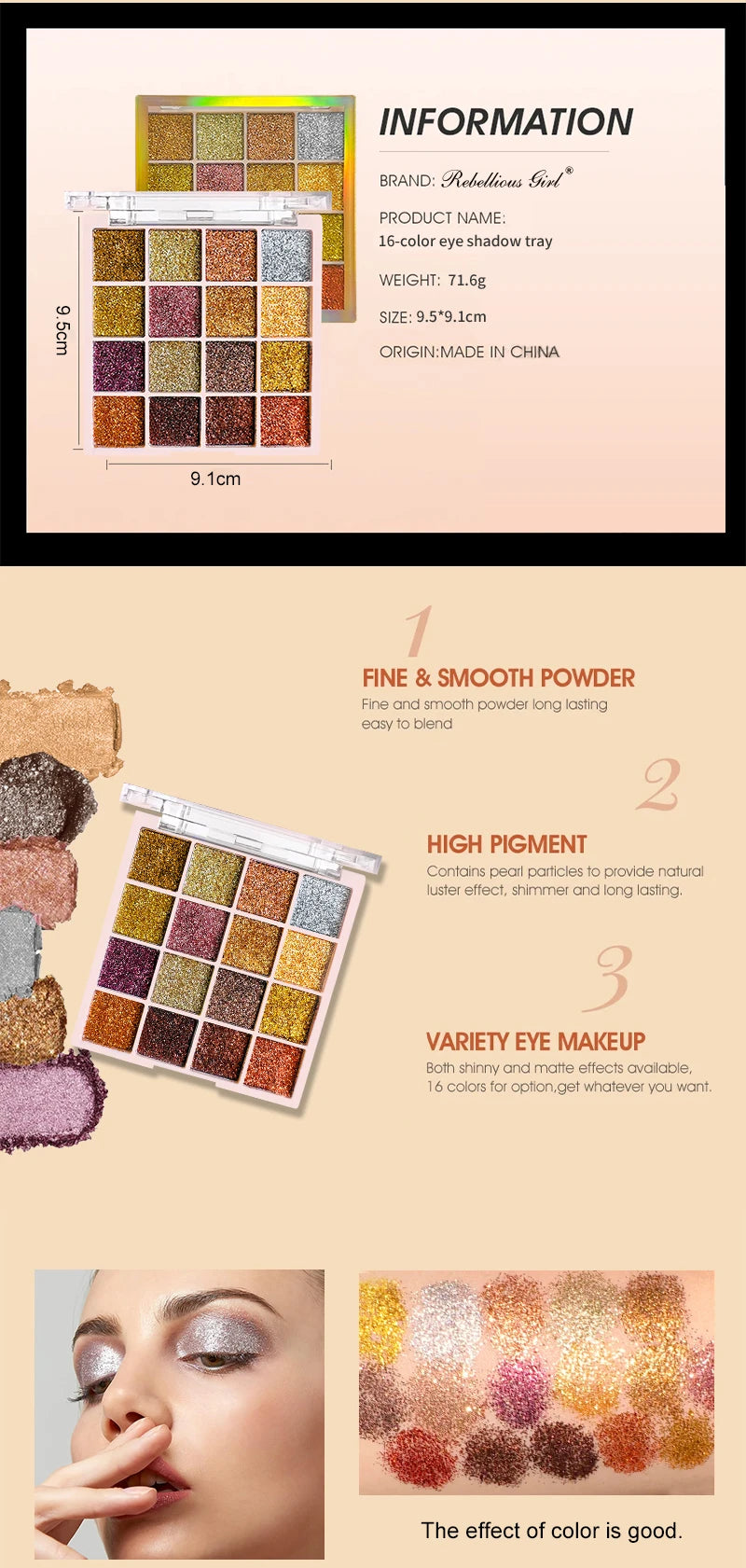 16-Color Glitter Sequin Eyeshadow Palette for Shimmer Makeup - 11