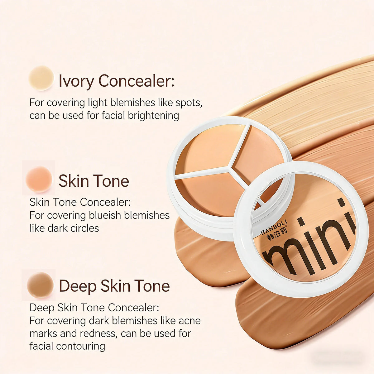 3-Color Cream Concealer Palette for Flawless Coverage