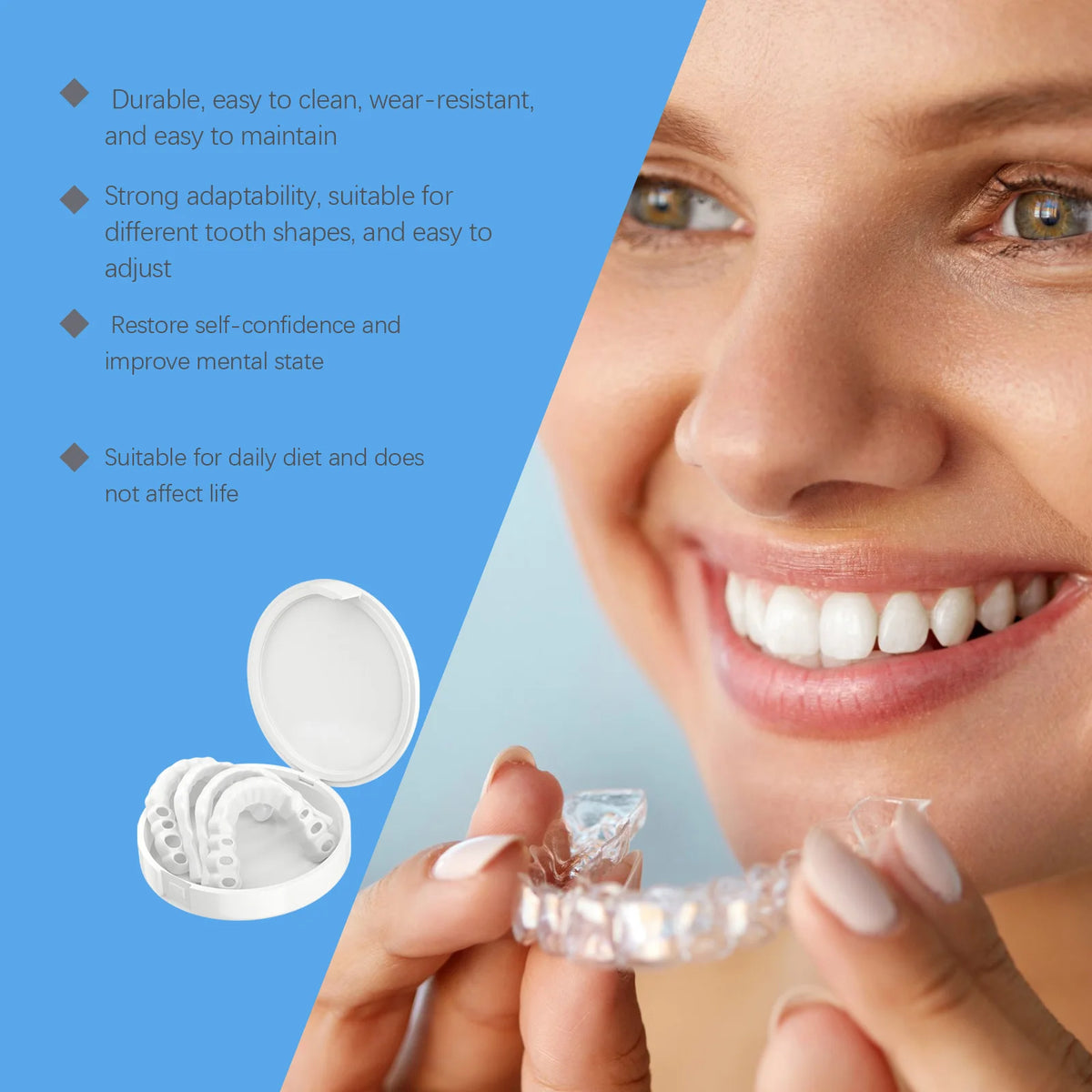 Adjustable Snap-On Cosmetic Dentures for Instant Perfect Smile