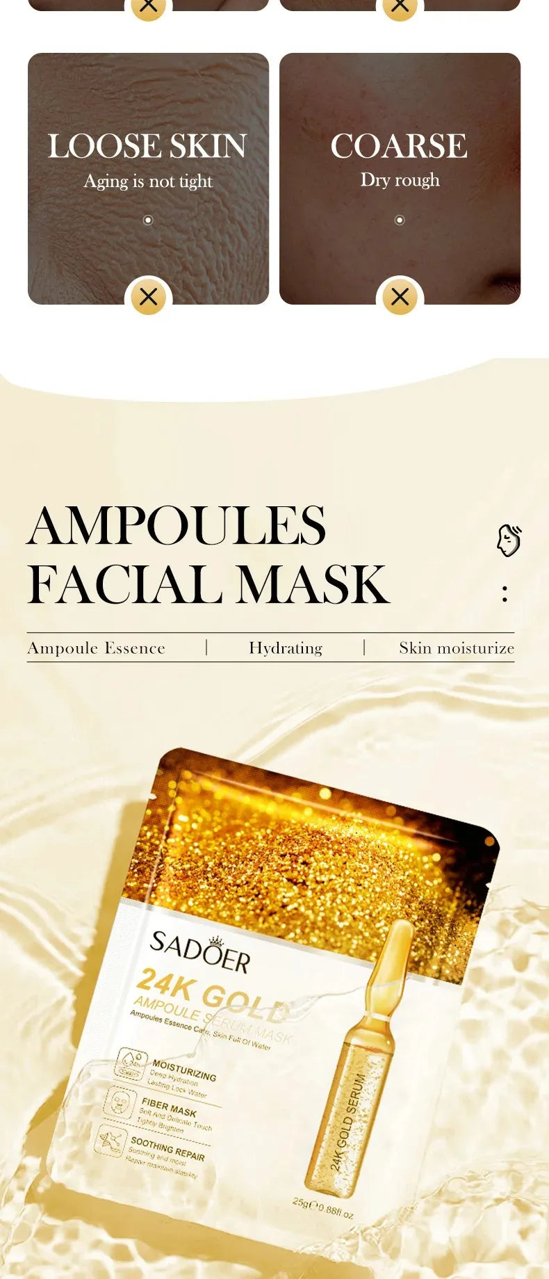 24K Gold Hydrating Ampoule Facial Sheet Mask Set - 9