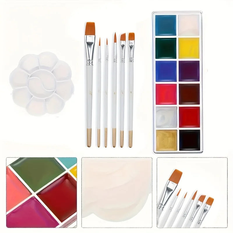 12-Color Professional UV Glow Face and Body Paint Set